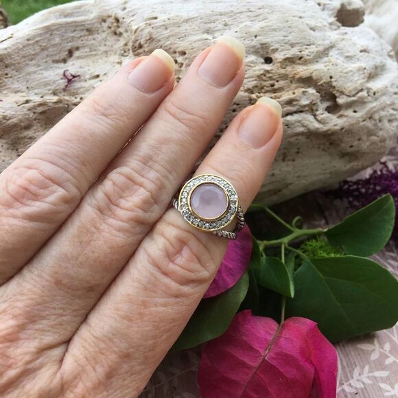 Designer Inspired Pink Frost Cz Solid Sterling Silver Ring Ring - Picture 5 of 7